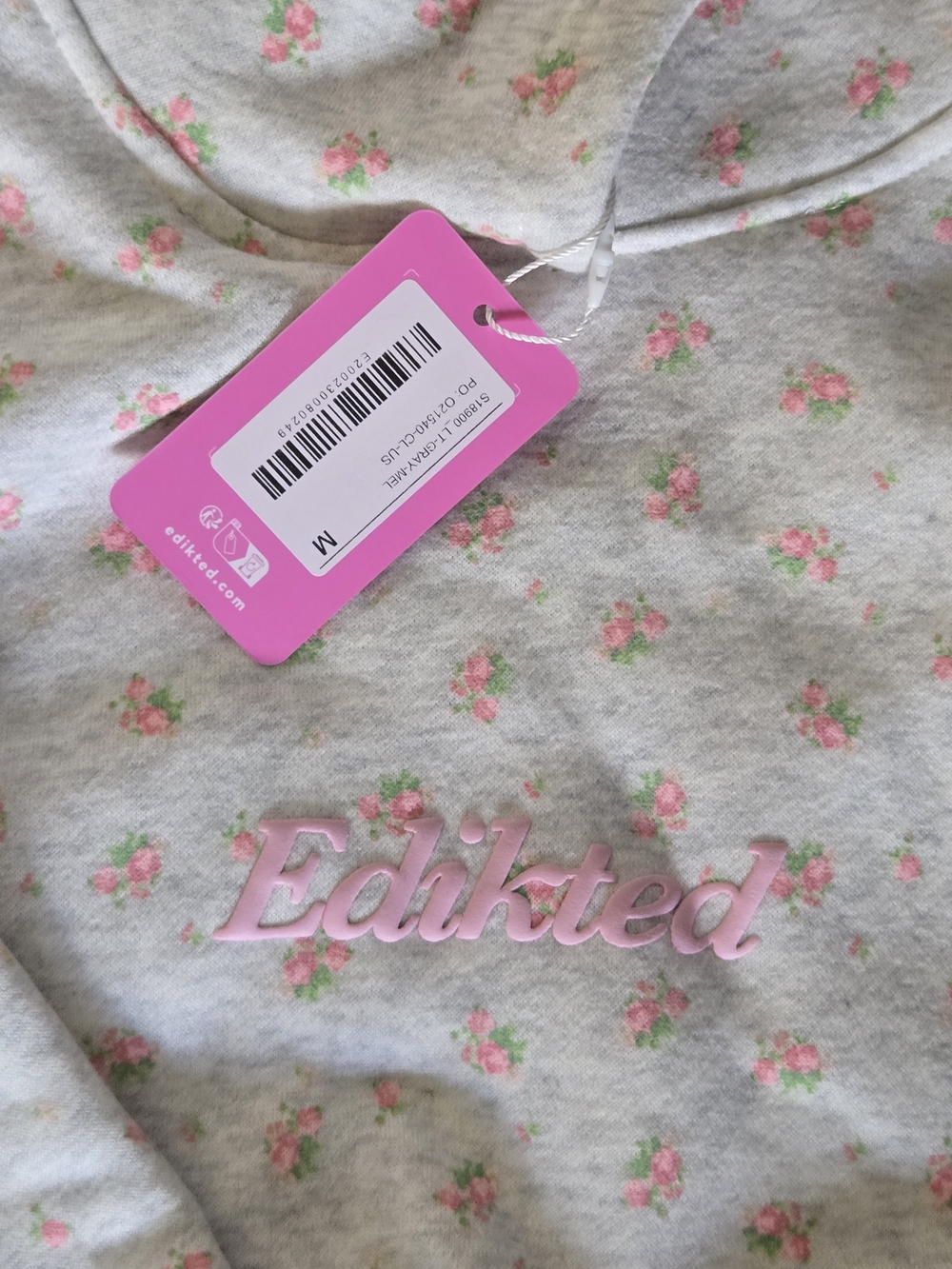 Edikted Cream Hoodie Sweater with Pink Floral Print - Picture 3 of 5